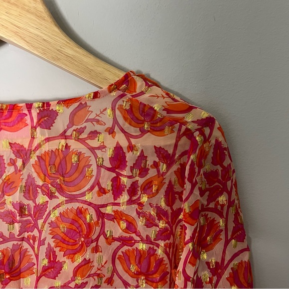 Miss June Paris Lurex Myko Long Sleeve Blouse Fuschia Orange Boho gorgeous! 742 - Picture 14 of 16